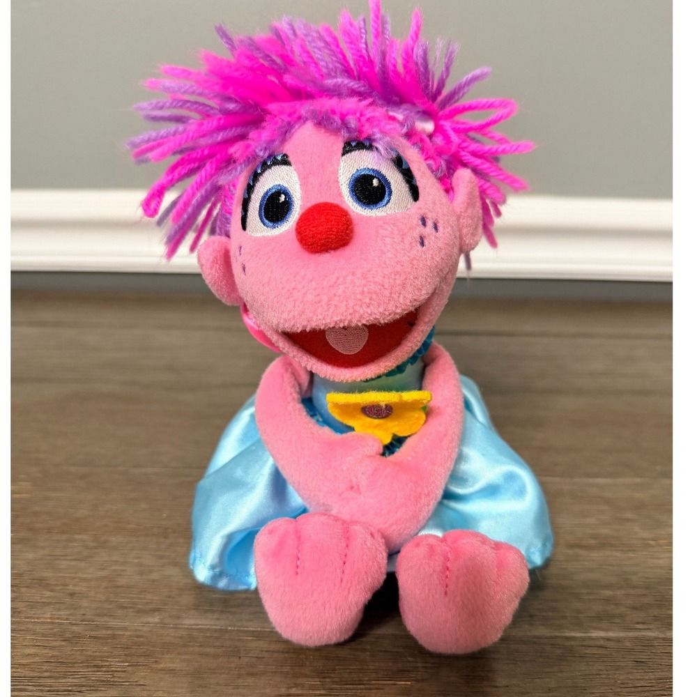 Sesame Street Abby Cadabby Plush Pink Fairy Yarn Hair Blue Dress Stuffed Toy